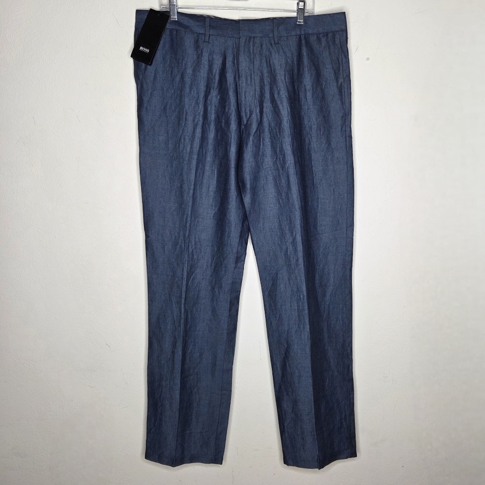 Hugo Boss NWT Cagan1 Linen Blend Pants Herringbone Blue Shimmer Suit Preppy